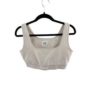 LOUNGE APPAREL Crop Tank Top Square Neck Ribbed Waistband Beige Size M